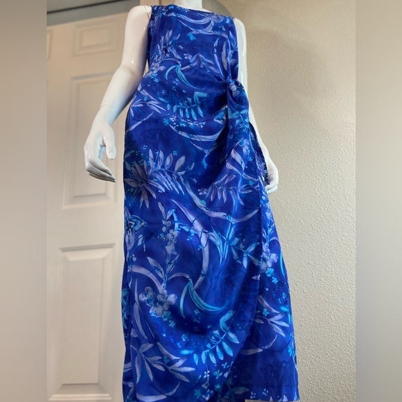 Expressions~Tropical Blue Faux Wrap Midi Dress~Scoop Neck~Sleeveless~Size 10 - Picture 8 of 16